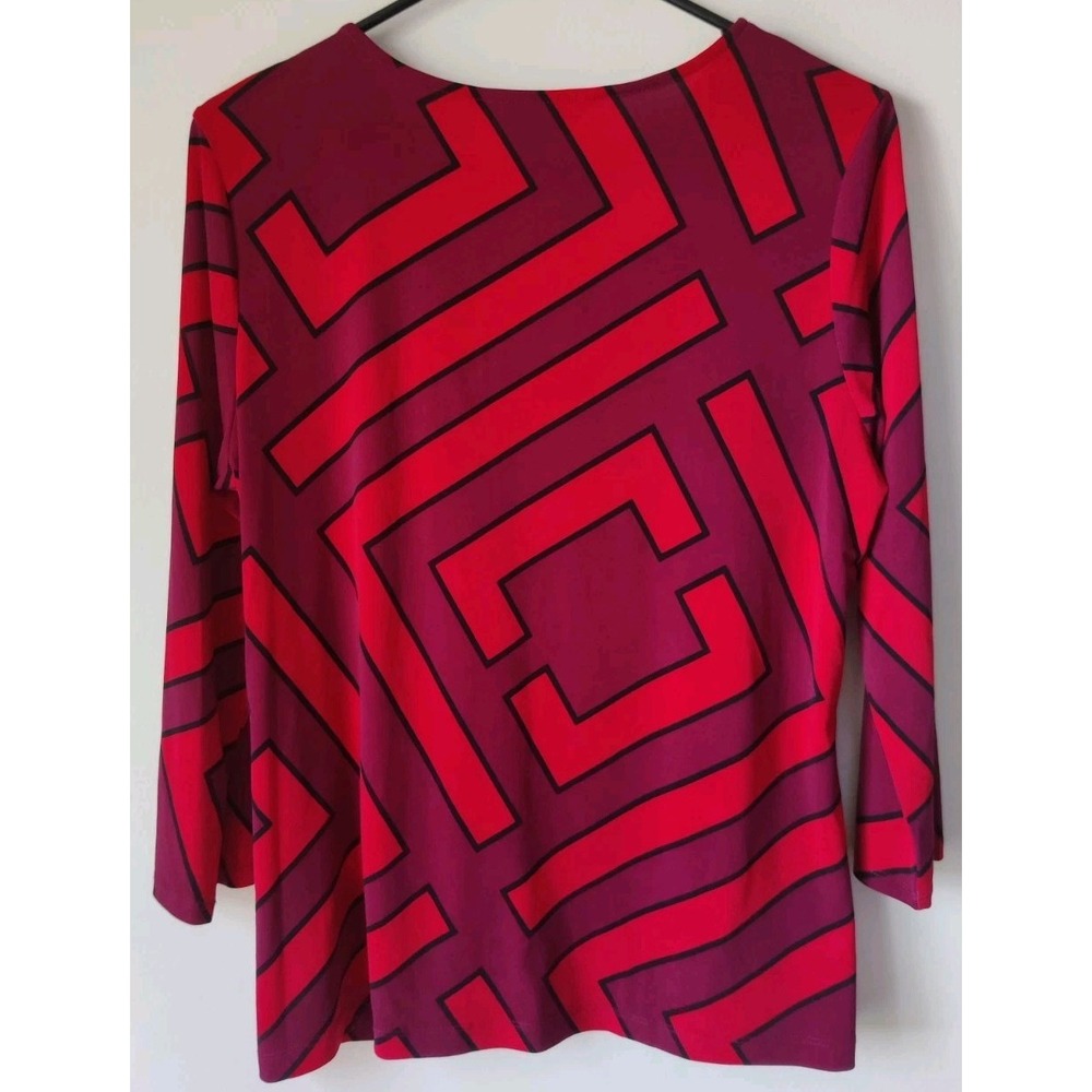Liz Claiborne Women's 3/4 Sleeve Keyhole Neck Geometric Design Blouse Red Size M - Picture 2 of 4